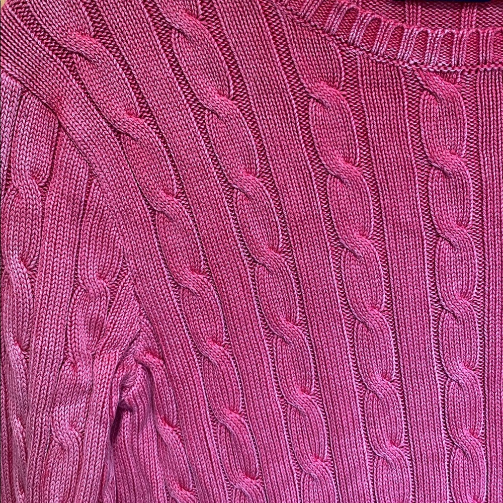 Polo by Ralph Lauren Junior’s Distressed Look Pink Crewneck Sweater Medium - Picture 7 of 9